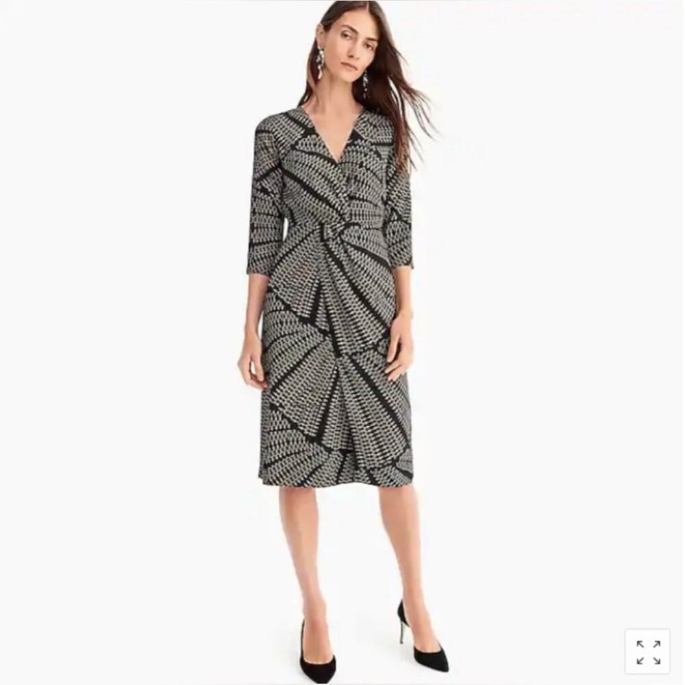 J.Crew Twist-Front Dress Women 8 Black NWT Silk Geometric Pencil J8049